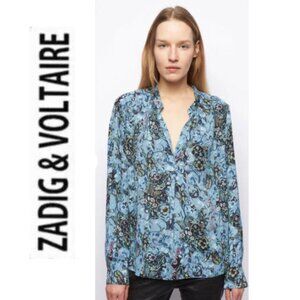 Zadig & Voltaire Tink Bohemian Patch Blouse Oxford Blue Floral Medium